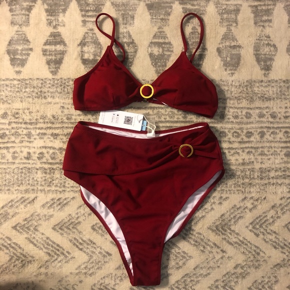 👙Cupshe Deep Red High Waisted Bikini Set - Picture 3 of 4